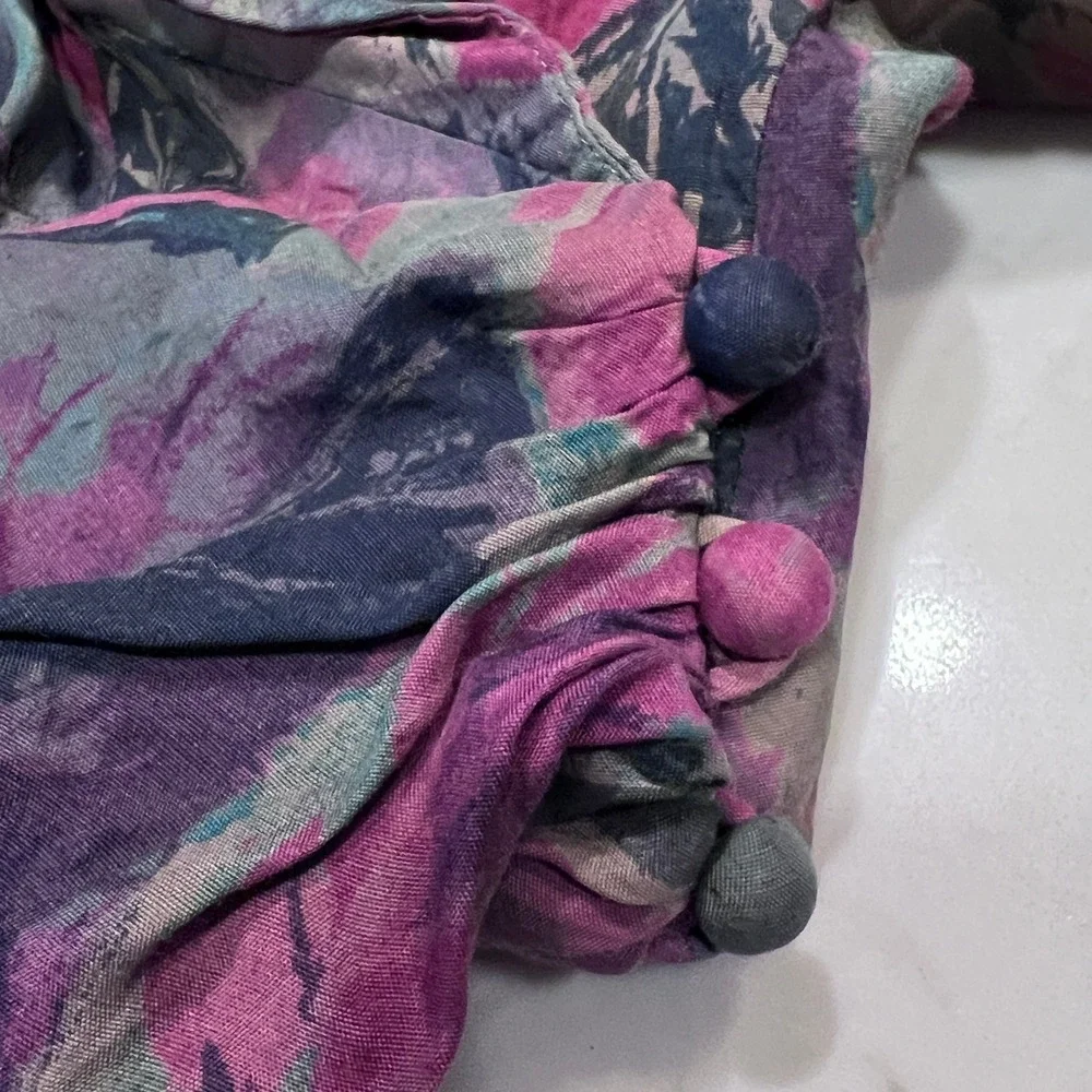 JIARIJIA Vintage 80s Floral Print Blouse Top Dolman Long Sleeve Smocked Waist‎